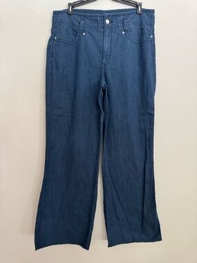NYDJ Wide-Leg Jeans Size 8 LiftxTuck Technology Serendipty Blue Raw Cutoff Hems